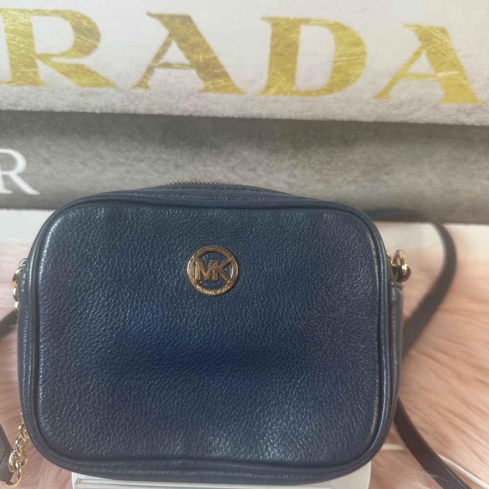Michael Kors Dark Blue Crossbody Bag with Gold Accents